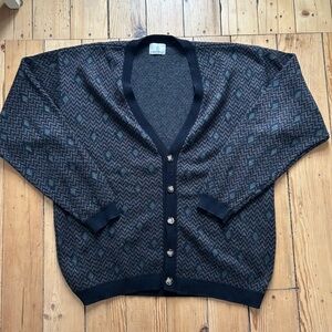 London Fog Men's Black and Blue Cardigan